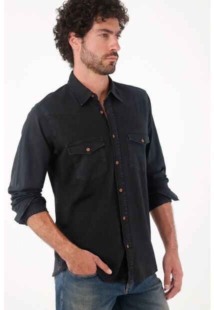 Tennis Camisa En Dril Con Bolsillos Negra Para Hombre