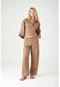 Tennis Pantalón Wide Leg Con Doble Botonadura De Lino Color Tierra Para Mujer de Tennis