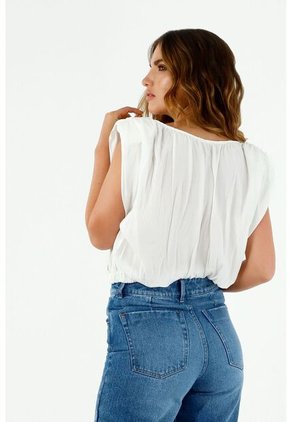 Camisa Oversized Crop De Mujer Con Hombreras, Color Blanco.