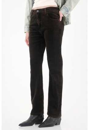 Tennis Jean Recto En Corduroy Con Efecto Vintage Negro Para Mujer