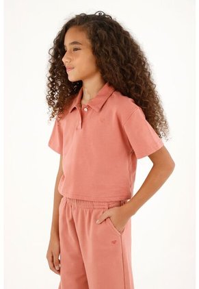 Camiseta Tipo Polo Rosada Para Niña