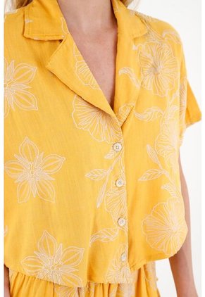 Tennis Camisa Amarilla Con Bordado De Flores Para Mujer