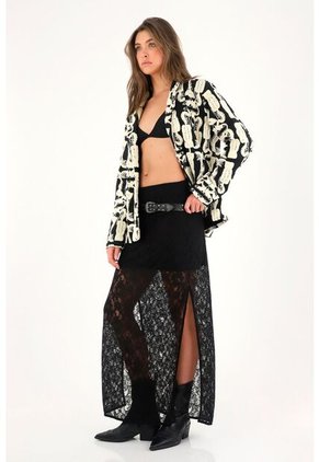 Tennis Falda Negra En Encaje Con Forro Corto Para Mujer