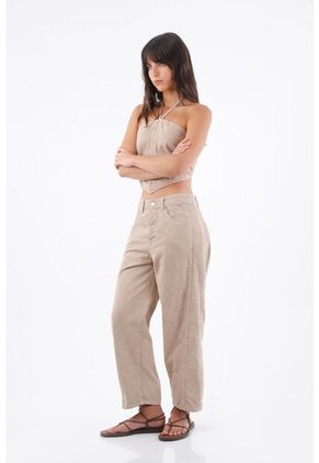 Tennis Top Halter Para Mujer De Algodón Beige Corto Con Tiras