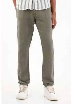 Tennis Pantalón Tipo Chino Verde En Lino 100% Para Hombre