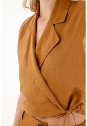 Tennis Chaleco Con Cuello De Solapas Café Para Mujer