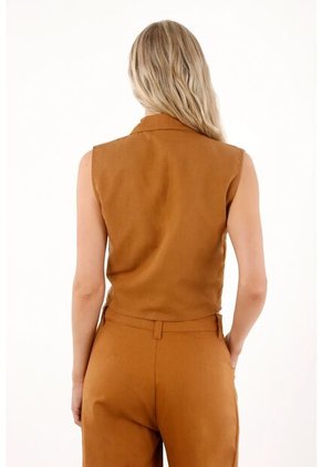 Tennis Chaleco Con Cuello De Solapas Café Para Mujer