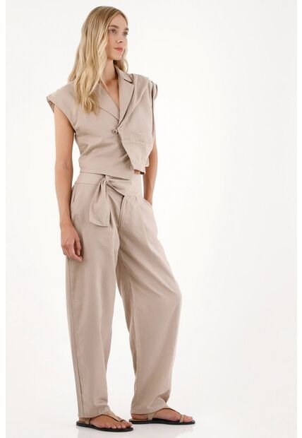 Tennis Pantalón Con Detalle De Cinturón Gris Para Mujer