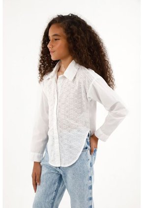 Camisa Clásica Con Ojalillo Blanca Para Niña