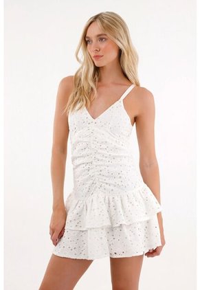 Tennis Vestido Corto En Ojalillo Crudo De Ajuste Cómodo Para Mujer