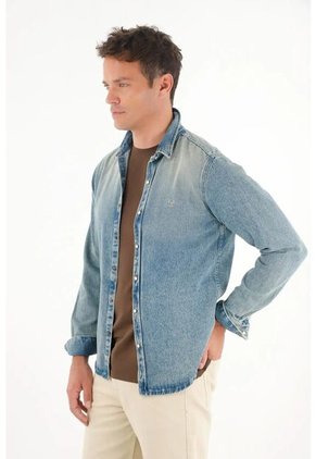 Tennis Camisa Manga Larga En Denim Azul Para Hombre