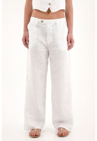 Tennis Pantalón Wide Leg Blanco En 100% Lino Para Mujer Tennis