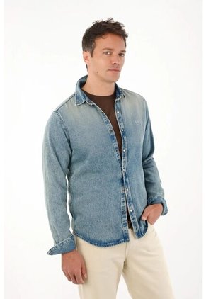 Tennis Camisa Manga Larga En Denim Azul Para Hombre