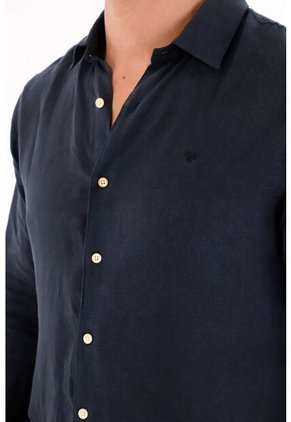 Tennis Camisa En 100% Lino Manga Larga Azul Para Hombre