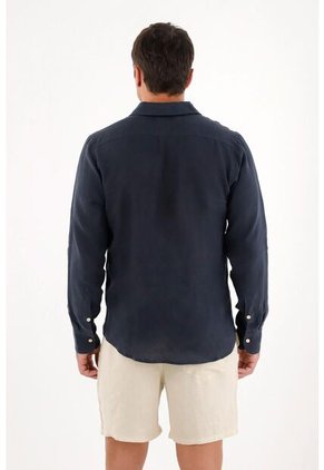 Tennis Camisa En 100% Lino Manga Larga Azul Para Hombre