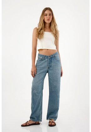 Tennis Jean Recto Con Pretina En V Azul Para Mujer