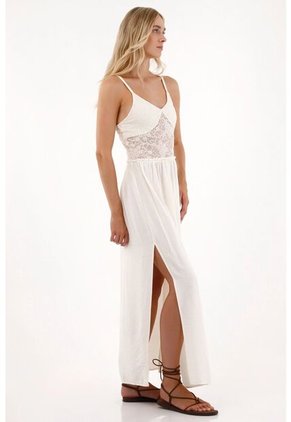 Tennis Vestido Largo Con Detalle De Encaje Crudo Para Mujer