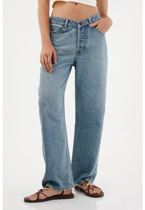 Tennis Jean Recto Con Pretina En V Azul Para Mujer