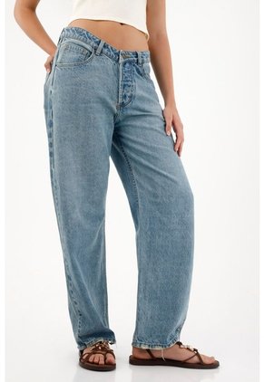 Tennis Jean Recto Con Pretina En V Azul Para Mujer