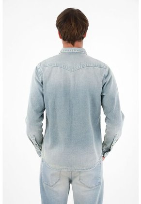 Tennis Camisa En Denim Con Bolsillos Azul Para Hombre