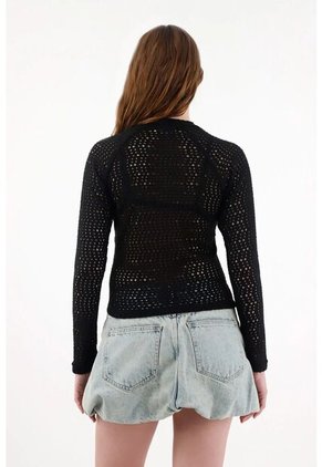Tennis Camiseta Tejida De Cuello Alto Negra Para Mujer