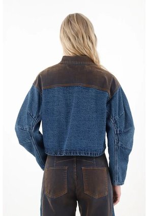 Tennis Chaqueta Crop Con Tela En Contraste Para Mujer