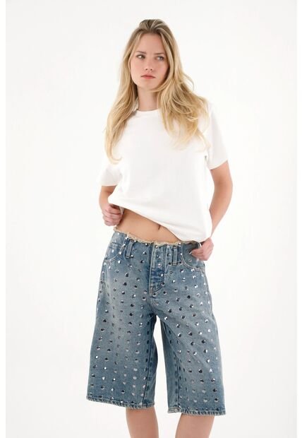 Tennis Bermuda Larga Con Taches Azul Para Mujer