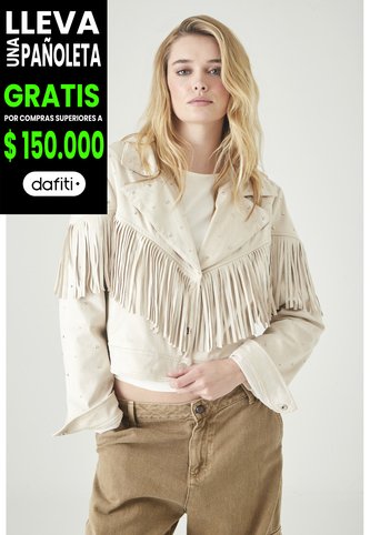 Tennis Chaqueta Corta Con Flecos Y Mini Tachas En Beige Para Mujer Tennis