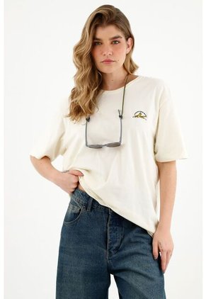 Camiseta Unisex Con Mini Bordado De Banana Crudo