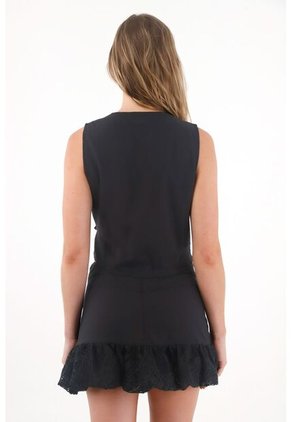 Tennis Camisa Tipo Chaleco Bordada Negra Para Mujer