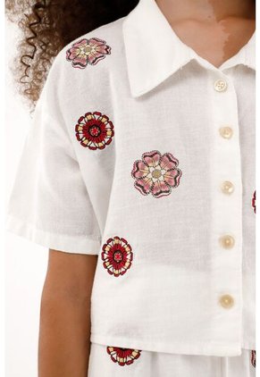 Camisa Con Bordado De Flores Para Niña