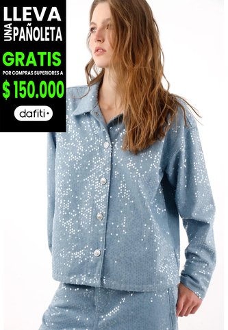 Tennis Chaqueta Fit Relajado Con Lentejuelas En Algodón Azul Claro Para Mujer Tennis