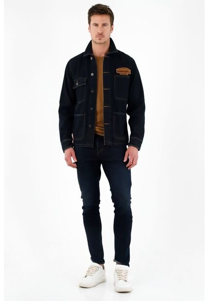 Tennis Abrigo Azul Con Bolsillos De Parche Para Hombre