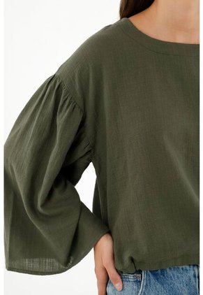 Camisa Verde Manga Larga Acampanada Para Mujer