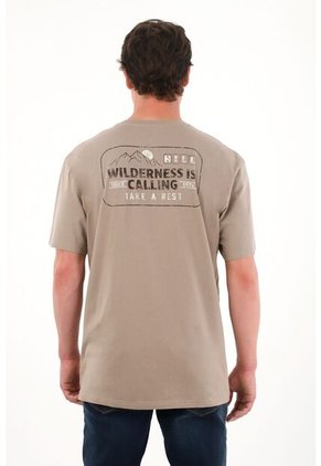 Tennis Camiseta Básica Estampada En Espalda Café Para Hombre