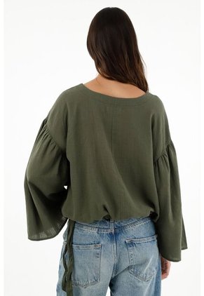 Camisa Verde Manga Larga Acampanada Para Mujer