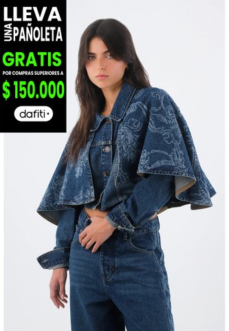 Tennis Chaqueta Para Mujer Algodón Azul índigo Corta Con Capa Floral Tennis