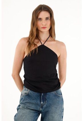 Tennis Camiseta Negra Con Escote Halter Para Mujer