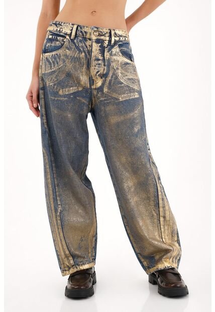 Tennis Jean Horseshoe De Tiro Bajo Con Foil Dorado Para Mujer