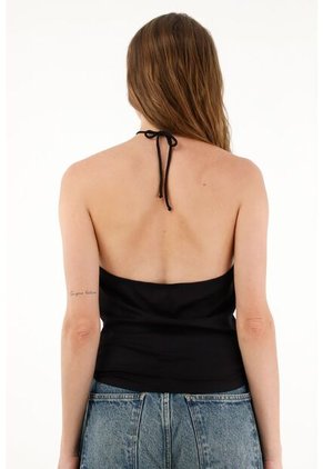 Tennis Camiseta Negra Con Escote Halter Para Mujer