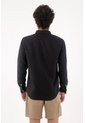 Tennis Camisa Para Hombre Lino Negro Corte Regular Con Botones Claros de Tennis