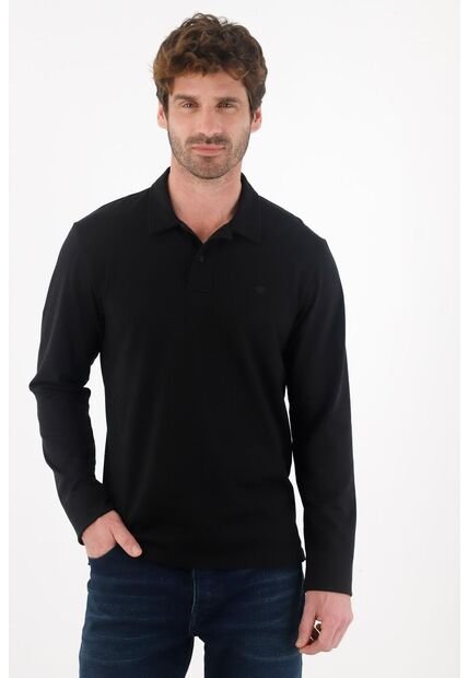 Tennis Polo Manga Larga Negra Para Hombre