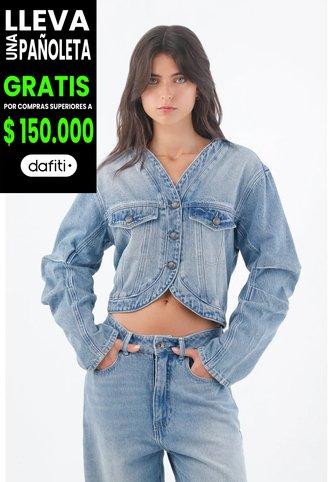 Tennis Chaqueta Denim Azul Claro Con Con Detalle Curvo En La Parte Inferior Para Mujer Tennis