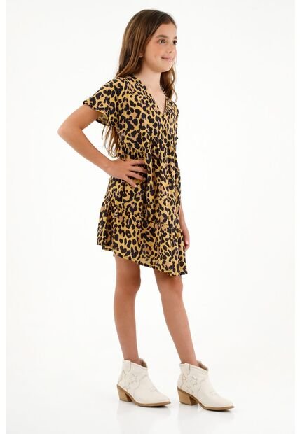 Vestido Corto De Animal Print Para Niña