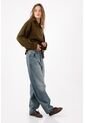 Tennis Jean Wide Leg Con Costuras Curvas En Algodón Azul Para Mujer de Tennis