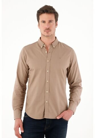 Camisa De Silueta Clásica Con Raqueta Bordada Café Para Hombre Tennis