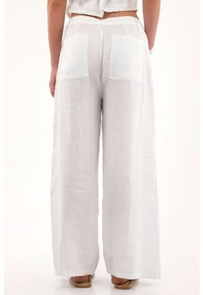 Tennis Pantalón Wide Leg Blanco En 100% Lino Para Mujer