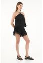 Tennis Bermuda Negra De Ojalillo Con Boleros Para Mujer de Tennis