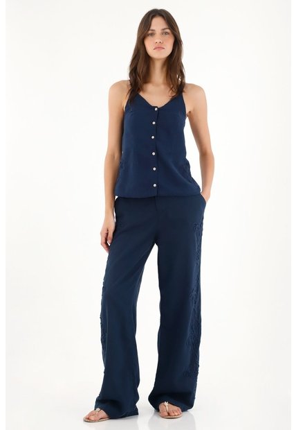 Tennis Camisa De Tiras Con Detalle Bordado Azul Para Mujer