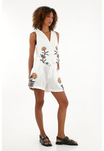 Tennis Bermuda Crudo Con Bordados Decorativos Para Mujer Tennis